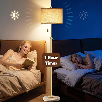 Modern Gold Floor Lamp for Living Room, Floor Lamp with Remote Control, Adjustable Height Standing Lamp with Marble Base & Linen Shade, Dimmable Tall Floor Light for Bedroom, Reading