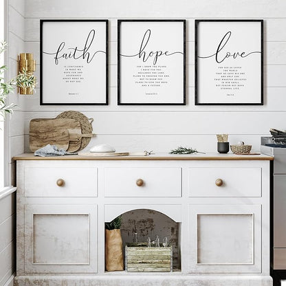 Houmury Set of 3 Framed Farmhouse Bible Verses Wall Decor Sign 11”x14” Christian Faith Scripture Wall Art for Home Living Room Bedroom Wall Decor (11"x14" Black)