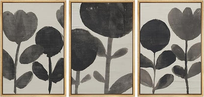 SIGNLEADER Framed Canvas Print Wall Art Set Black Ink Floral Silhouette Neutral Illustrations Minimal Decorative Bohemian Nordic for Living Room, Bedroom, Office - 24"x36"x3 NATURAL