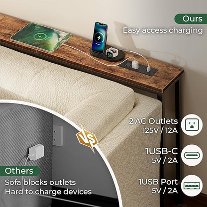 SUPERJARE 106.3 Inch Sofa Table with Power Outlets and USB-C Ports, 5.9 Inch Narrow Console Tables, Entryway Hallway Couch Tables with Storage, Behind Sofa, Small Spaces, Living Room, Rustic Brown