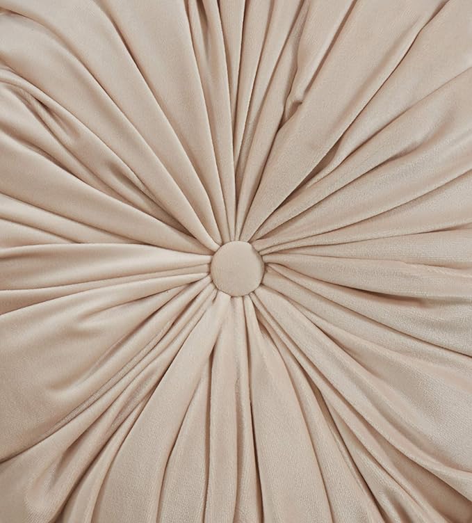 SARO LIFESTYLE Round Velvet Pintucked Poly Filled Throw Pillow (Set of 2)