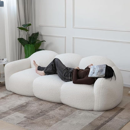 90" Modern Teddy Velvet Sofa Couch – One-Piece Memory Foam 3-Seater Sofa with Rounded Arms, Soft & Cozy Upholstery for Living Room