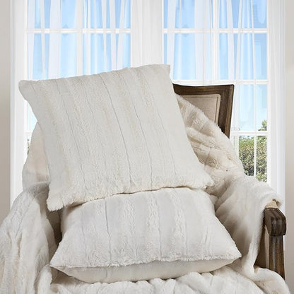 Cheer Collection Faux Fur Throw Pillows - Decorative Pillows for Couch, Bed Throw Pillows, White Accent Pillows for Bedroom or Living Room Aesthetic, Set of 2 Furry Throw Pillows, 16" x 16"