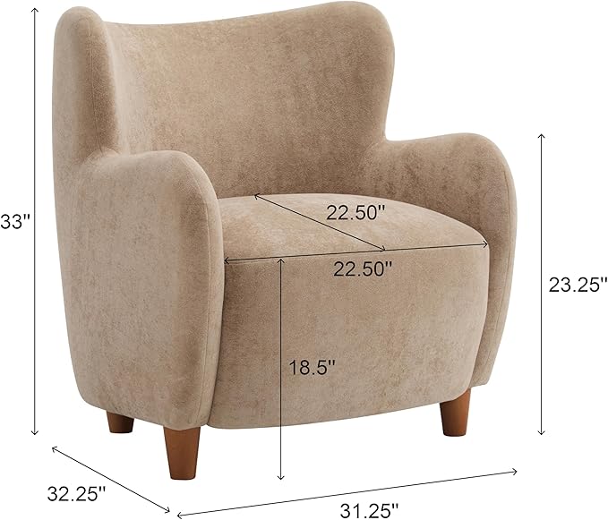 Christopher Knight Home Wingback Accent Chair, Fabric Club Chair, Upholstered Armchair, Curved Backrest Single Sofa, Soft Cushion Seating, Comft Lounge Chair for Living Room Reading Home Rest, Camel