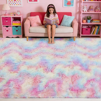 6x9 Children's Rugs for Bedroom,Rugs for Living Room, Plush Fluffy Carpet, Non-Slip Upgrade Rainbow Rug, Suitable for Kids Home Decor Aesthetics Dorm.