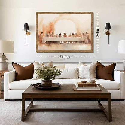 Wood Framed Jesus Last Supper Canvas Wall Art, Leonardo da Vinci Pictures Canvas Print Posters Wall Decor, Christian Wall Art Home Decor for Living Room Dining Room Decor 36x24 inch