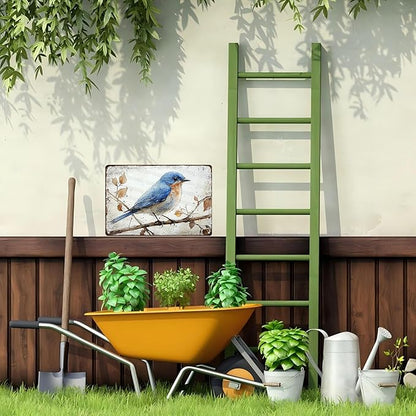 Metal Tin Sign Bluebird Watercolor Vintage Rustic Wall Art for Bar Music Room Nursery Home Decor 8x12 Inch