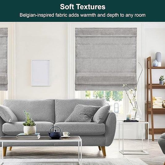 CHICOLOGY Cordless Roman Shade, Light Filtering Privacy Liner, Textured Belgian Denim Fabric, True-to-Size 29" W x 64" H, Inside/Outside/Ceiling Mount Window Treatment for Living Room Bedroom