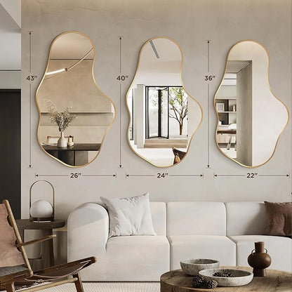 Dorlicecass Irregular Wall Mirror - Wall Mirrors Decorative 24"x 40" Asymmetrical Abstract Mirror Aviation Aluminum Alloy Frame Unique for Bathroom, Bedroom, Living Room, Cloakroom, Entryway Gold