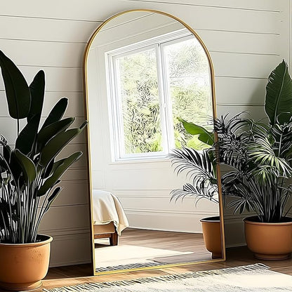 KOMCOTE Arched Floor Mirror - Full Length 76"x34", Oversized Wall Mirror for Bedroom & Living Room, Large Gold Standing Mirror, Durable Framed Floor-Length Mirror