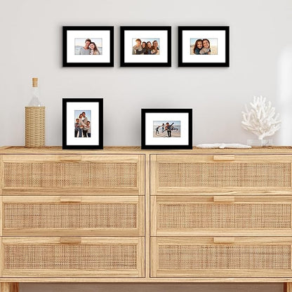 Americanflat 6x8 Picture Frame with Polished Plexiglass - Set of 5 - Use as 3x5 Frame with Mat or Display 6x8 Photo Without Mat - Galleria Collection - Picture Frames for Tabletop and Wall - Black