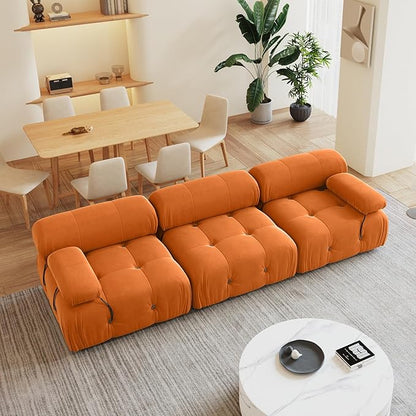 104'' Modular Sectional Sofa, Modern Luxury Velvet Bubble Couch, Deep Seat Cloud Sectional Couches for Living Room, Apartment (3 Seats, Orange)