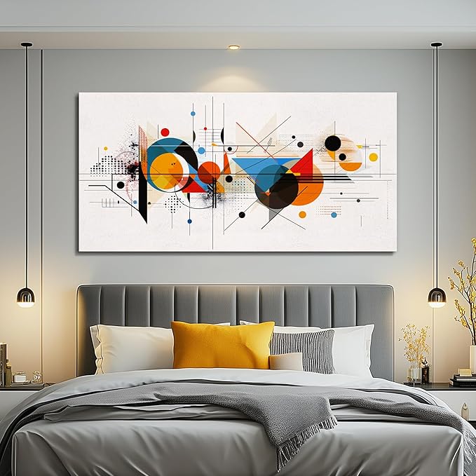 KELIYUAN Framed Wall Art For Living Room Canvas Wall Decor For Bedroom Room Modern Home Decorations Abstract Geometric Color Line Painting Wall Pictures Artwork Bathroom Ready to Hang Mural 20"x40"