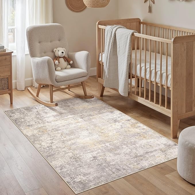 cotiled 3x5 Area Rugs for Living Room - Washable Neutral Abstract Carpet Non Slip Soft Rug for Bedroom & Dining Table, Robot Vacuum & Pet Friendly Floor Decor Gold/Grey/Brown