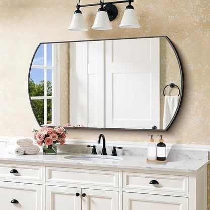 COFENY Bathroom Mirror, 24x40 Inch Black Oval Wall Mounted Mirror with Thin Metal Frame, Modern Bathroom Vanity Mirrors for Over Sink, Entryway, Living Room, Bedroom