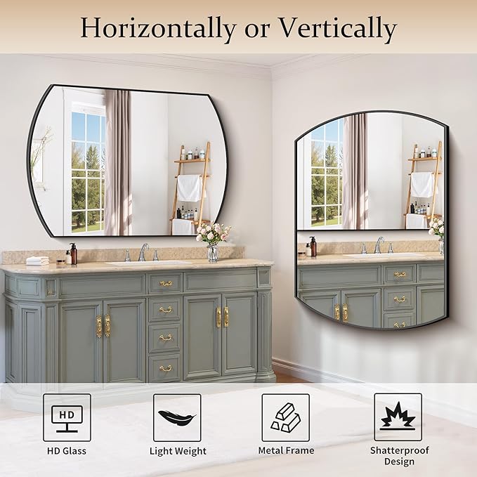 COFENY Bathroom Mirror, 36x48 Inch Black Oval Large Wall Mounted Mirror with Thin Metal Frame, Modern Bathroom Vanity Mirrors for Over Sink, Entryway, Living Room, Bedroom