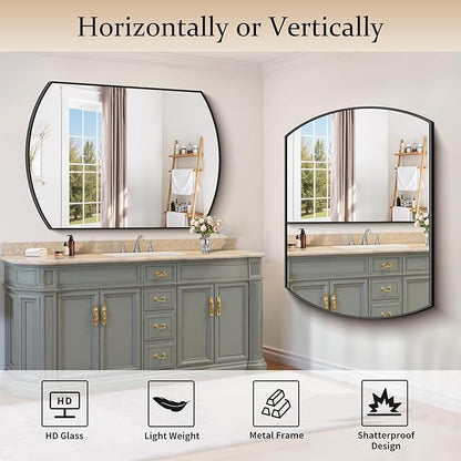 COFENY Bathroom Mirror, 36x48 Inch Black Oval Large Wall Mounted Mirror with Thin Metal Frame, Modern Bathroom Vanity Mirrors for Over Sink, Entryway, Living Room, Bedroom