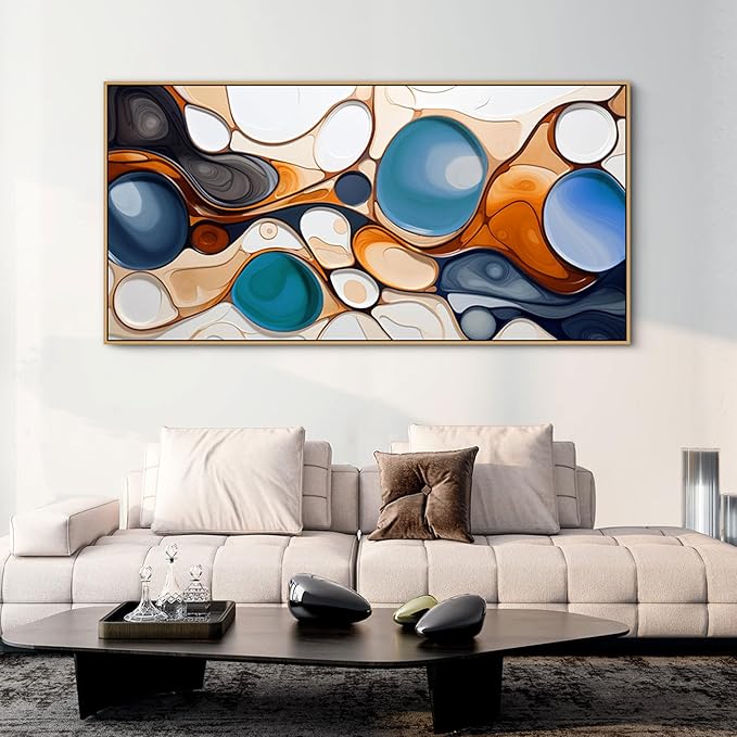 yiijeah Large Paintings for Living Room - Abstract Canvas Picture Boho Minimalism Modern Oversized Wall Decor Blue and Orange Prints Wall Decor for Office Bedroom Home Decoration - 58x29 Inches