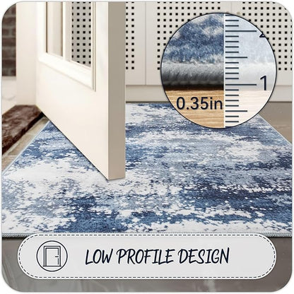 Blue Rug Runners for Hallways Kitchen Non Slip Washable 2x6 Entryway Runner Rugs with Rubber Backing 6ft Long Carpet Runner for Laundry Room Bedroom, Low Pile Stain & Fade Resistant, Abstract Navy