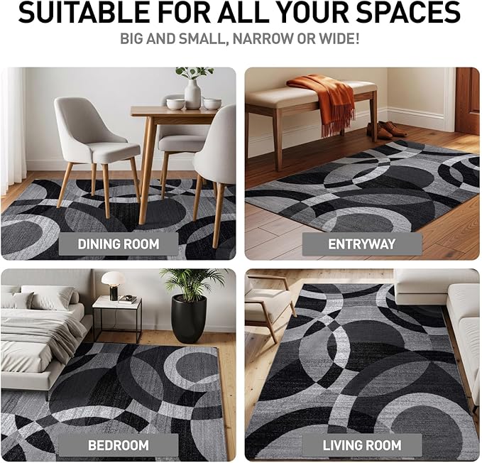 Rugshop Contemporary Abstract Circles Perfect for high Traffic Areas of Your Living Room,Bedroom,Home Office,Kitchen Area Rug 7'10" x 10'2" Gray