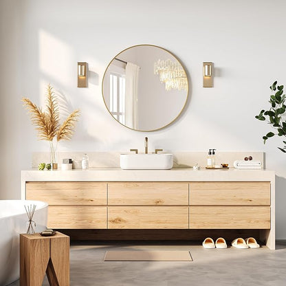 30" Gold Round Mirror for Wall, Large Circle Bathroom Mirror for Over Sink, Matte Gold Metal Frame, HD Eco-Friendly Glass, Contemporary Vanity Mirror for Entryway Hallway Living Room Home Decor, Easy