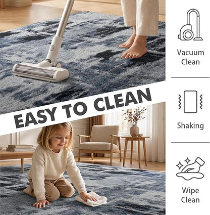 9x12 Ft Extra Large Shag Rugs for Living Room, Ultra Soft Fluffy Furry Area Rugs for Bedroom Indoor Floor, Aesthetic Carpet for Kids Home Decor (Blue)