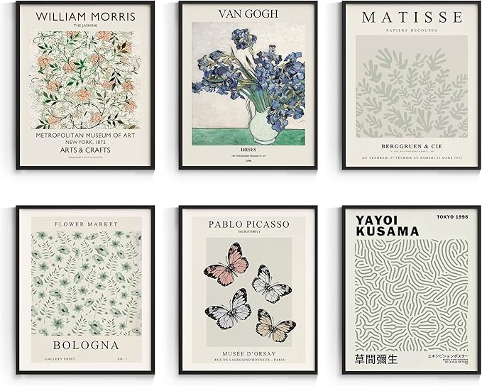 Habseligkeit Matisse Posters for Room Aesthetic, Flower Market Poster, Van Gogh Room Decor Aesthetic Vintage Prints for Wall Decor Unframed, 11x14in, Set of 6