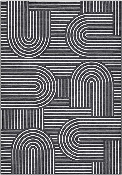 ROYHOME Washable Rug 10x13 Area Rugs for Living Room, Abstract Rug for Bedroom, Soft Rainbow Rugs with Rubber Back, Low Pile Stain Resistant Boho Geometric Rug for Dining Room, Black