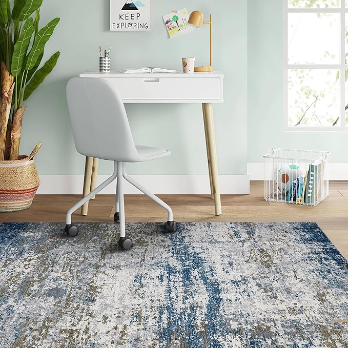 ROYHOME Modern Abstract 2x3 Area Rug Non Slip Non Shedding Low Pile Stain Resistant Rug for Entryway Kitchen Bedroom,Navy