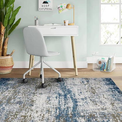 ROYHOME Modern Abstract 2x3 Area Rug Non Slip Non Shedding Low Pile Stain Resistant Rug for Entryway Kitchen Bedroom,Navy