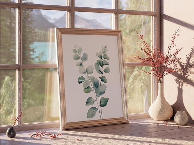 Eucalyptus Leaves Watercolor Art Prints (Set of 4) - 11x14 - (Unframed) | Boho Botanical Wall Decor | Minimalist Floral Artwork for your Home, WFH Office, Kitchen, Dining Room, Bedroom, and Bathroom