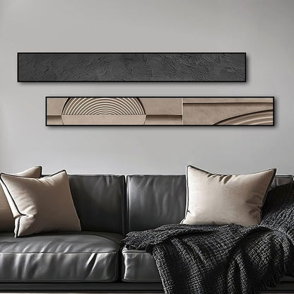Large Framed Long Narrow Vertical Abstract Wall Art Set of 2, Premium Crystal Porcelain Canvas Prints, Beige Modern Design - Perfect for Entryway, Hallway, Living Room, Bedroom - 63x10 inch