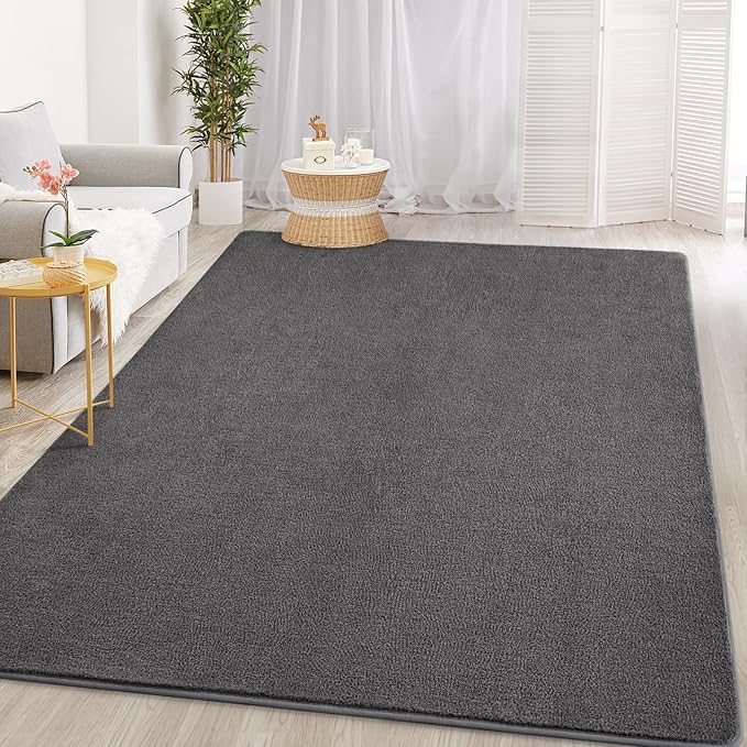 Gifeas Large Ultra Soft Modern Area Rugs for Living Room Bedroom, 6x9 Feet Dark Grey Thickened Memory Foam Indoor Solid Minimalist Carpets, Non-Slip Comfy Rug for Boys Girls Nursery Room Home Decor