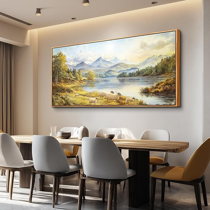 Wapluam Large Wall Art For Living Room,Framed Wall Art,Landscape Wall Art,Modern Farmhouse Decor Paintings, Retro Rustic Nature Canvas Paintings Prints For Bedroom Kitchen Office Fireplace Decorations
