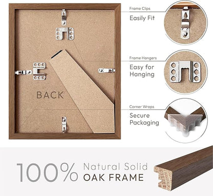 8.5x11 Picture Frame, Solid Oak Wood 8.5 by 11 Picture Frame with Mat to 6x8(Openning Size is 5.5x7.5), 11x8.5 Natural Oak Frames for Wall and Tabletop Display, (Walnut Set of 1)