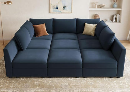 HONBAY Modular Sectional Sleeper Sofa with Storage Modular Convertible Sectional Couch Bed Modular Sectional Couches for Living Room,Dark Blue