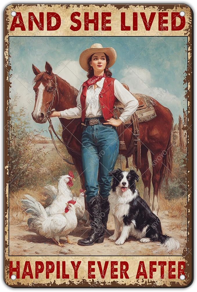 Horse Girl Metal Tin Signs and She Lived Happily Ever After Decorative Poster Wall Art Decoration for Home Bar Club Coffee shop 12x8 Inch
