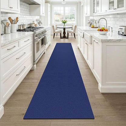 KOZYFLY Cotton 2x12 Runners Rugs for Hallway, Long Washable Runner Rug, Woven Non Slip Kitchen Runner, Braided Entryway Rug, Floor Carpet for Entry, Aisle, Hall, Royal Blue/Navy