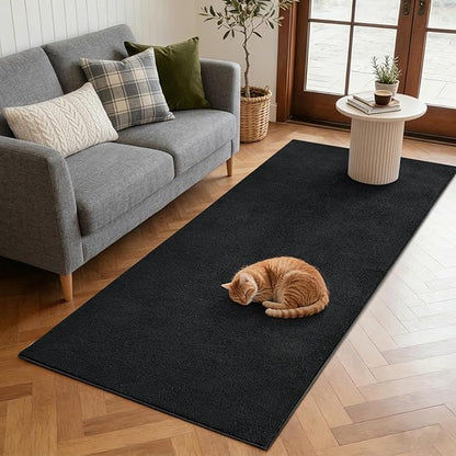 FinRèc 2x8 Washable Runner Rugs for Kitchen Hallway Bedroom, Low Pile Thin Rug Solid Color, Non-Slip Carpet Indoor for Home Decor (Pure Black)