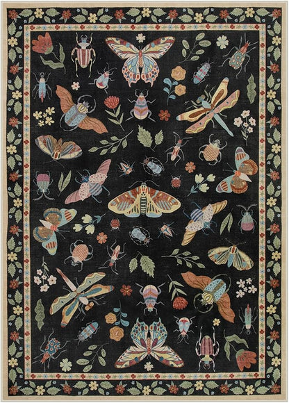 Lahome Insect Washable Small Area Rug, 3x5 Area Rug for Bedroom Living Room, Non-Slip Soft Accent Throw Carpet for Kitchen Office Entryway Bathroom Office Vionnet, Black