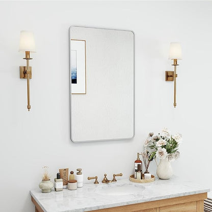 SCWF-GZ 20x30 Rectangle Mirror Full Length Wall Mounted Hanging or Against Wall Metal Frame Dressing Make-up Mirrors for Entryway Bedroom Bathroom Living Room 20 30 inch Silver