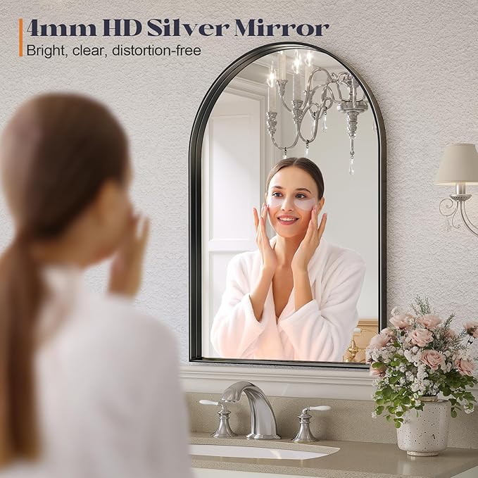 Arched Bathroom Mirrors Set of 2, 22x30 Black Rust-Resistant Metal Frame Vanity Mirror, HD Shatter-Resistant Wall Mirror for Over Sink, Modern Bathroom Mirror for Bedroom, Entryway, Living Room
