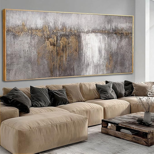 Artexist Abstract Wood Wall Decor Vintage Wall Art Grey and Gold Decorative Painting 40"x86" Large Pictures for Dining Room Office Artwork