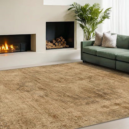 Hazo Haus Vintage Gold 6x8 Rugs for Living Room - Distressed Print Pattern Large Area Rug for Bedroom, Washable Soft Dining Room Under Table, Thin & Non Slip Rubber Backing Brown and Yellow
