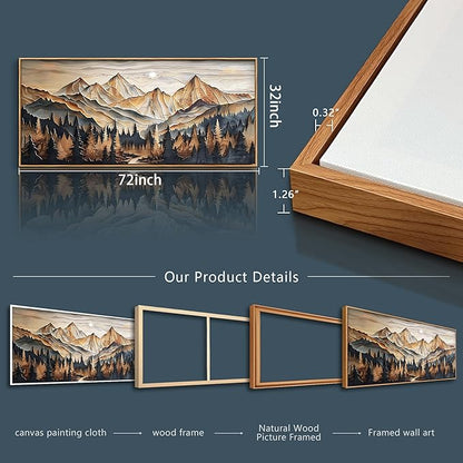 Wood Farmed Canvas Wall Art For Living Room Large Wall Decor For Office Bedroom Decorations Mountain Landscape Pictures Abstract Painting Artwork Room Wall Mural Aesthetic Home Decor 32x72 In