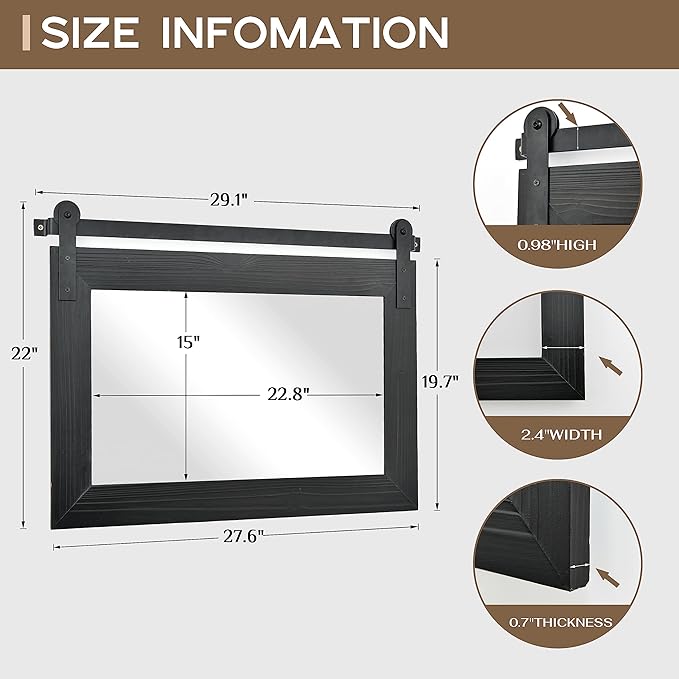COGOOD Bathroom Mirrors for Over Sink - 29 x 22 Farmhouse Barn Door Wall Mirror for Bathroom, Living Room, Entryway Wall Decor Black