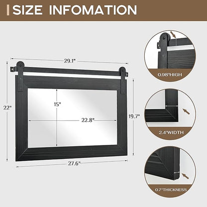 COGOOD Bathroom Mirrors for Over Sink - 29 x 22 Farmhouse Barn Door Wall Mirror for Bathroom, Living Room, Entryway Wall Decor Black