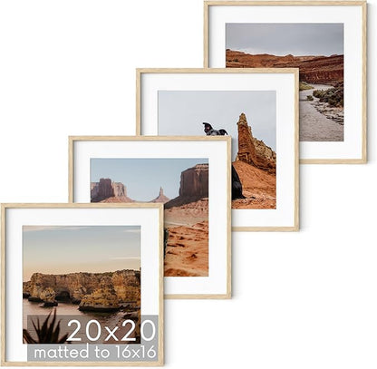 HAUS AND HUES Beige Oak Wood 20x20 Picture Frames - Set of 4, Square Frames with Mat, Large Frames for Posters and Artwork (20x20 in, Beige, Set of 4)