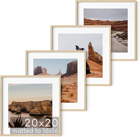 HAUS AND HUES Beige Oak Wood 20x20 Picture Frames - Set of 4, Square Frames with Mat, Large Frames for Posters and Artwork (20x20 in, Beige, Set of 4)