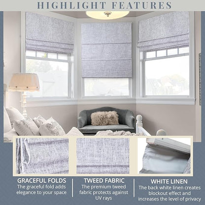 CHICOLOGY Cordless Roman Shades for Windows, Lexington Gainsboro (Blackout Style) Lined Polyester Room Darkening Shade, Privacy Window Treatment, Inside/Outside Mount, True-to-Size, 23" W x 72" H